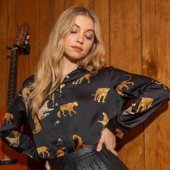 NEW- Animal Print Satin Shirt - Picture 1 of 1